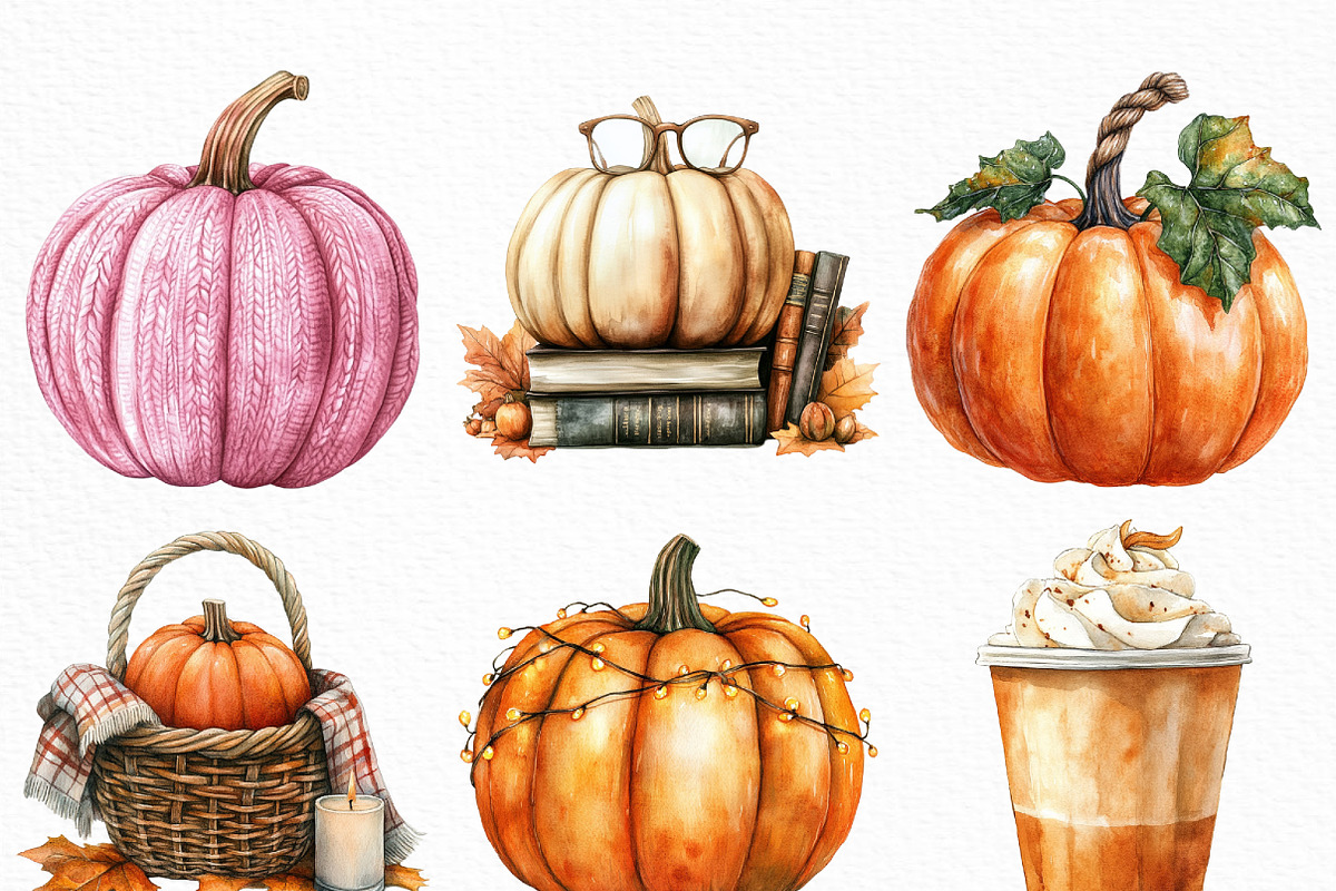 Watercolor Cozy Autumn Pumpkin PNG, an Illustration by Craft Nest (Photo 3 of 6)