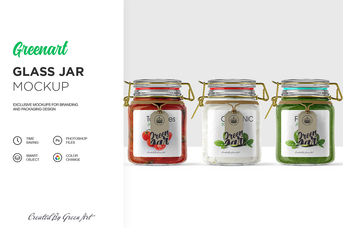 Clear Glass Jar Mockup, a Packaging Mockup by Green Art (Photo 1 of 8)