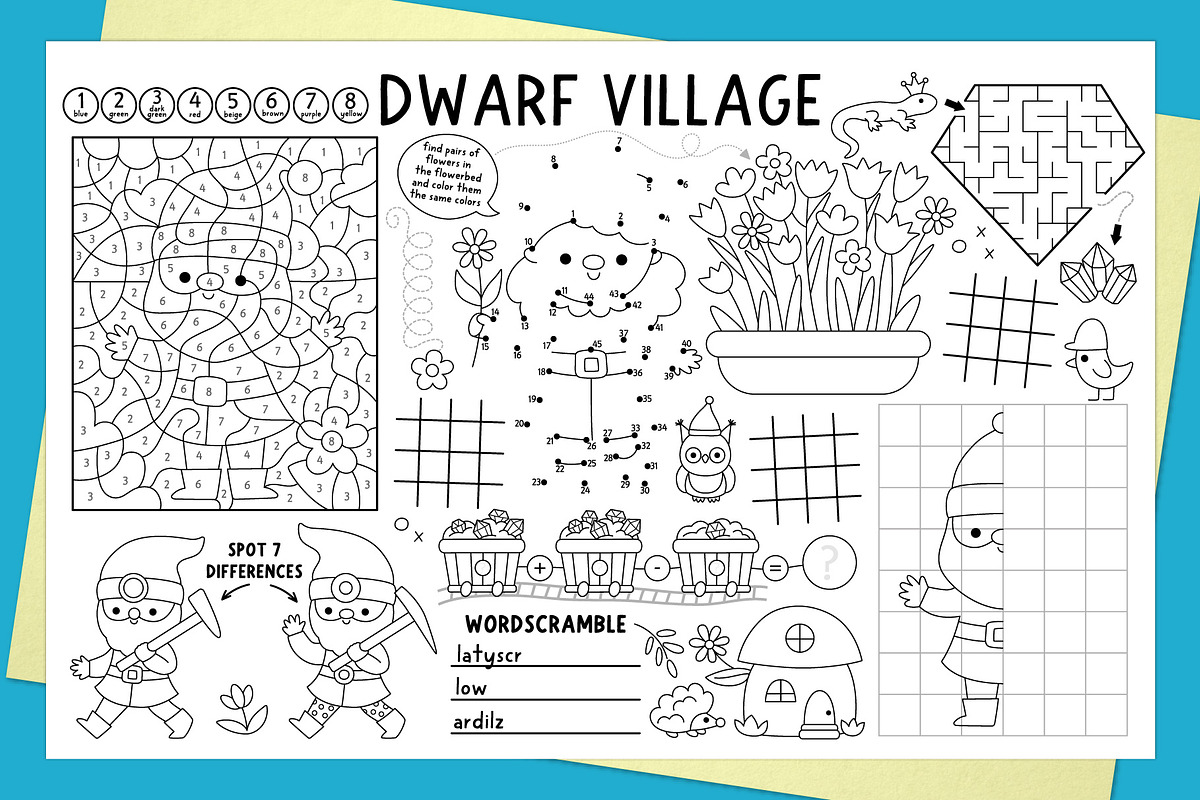 Dwarf village activity placemats, an Education Illustration by Lexi Claus (Photo 3 of 6)