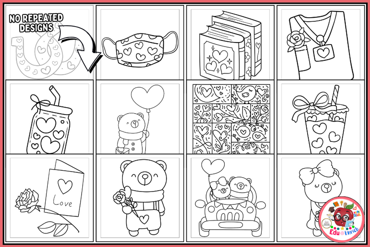 Cozy Girl Valentine Coloring Pages, a Seasonal Illustration by EduEnrich (Photo 3 of 3)