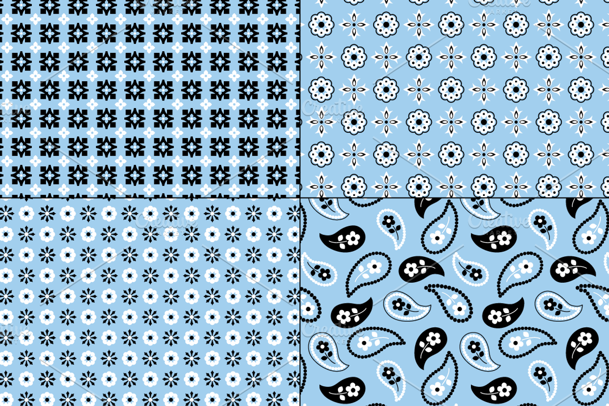 Seamless Light Blue Bandana Patterns preview 4