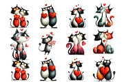 Whimsical Valentine Cats Clipart, an Illustration by DreamArtGraphic (Thumbnail 3 of 4)