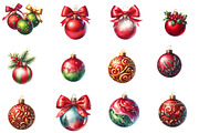 Watercolor Christmas Ornaments clipa, an Illustration by Designworld (Thumbnail 2 of 3)