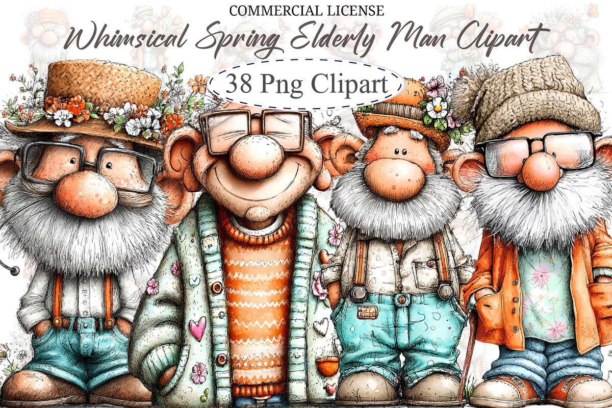 Whimsical Spring Elderly Man Clipart, an Illustration by designcity5 (Photo 1 of 5)