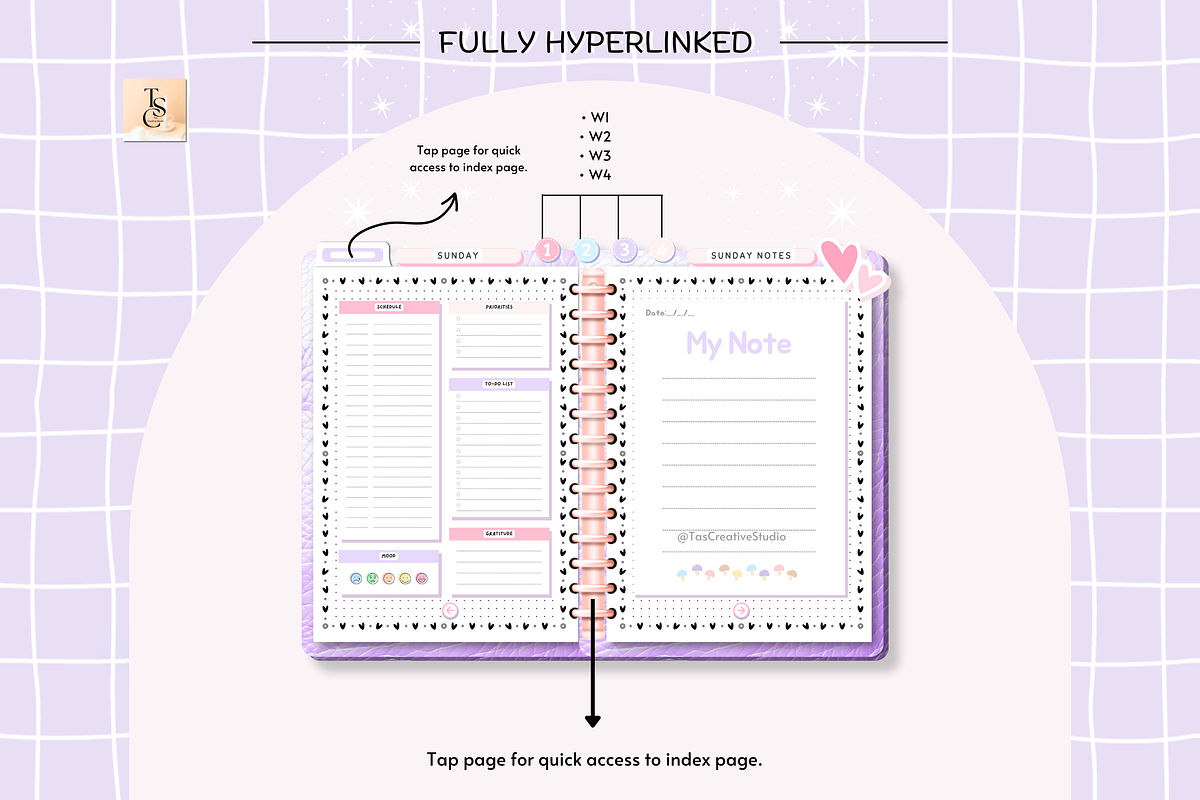 Purple Pink Pastel Digital Planner, a Stationery Template by Tas Creative Studio (Photo 5 of 12)