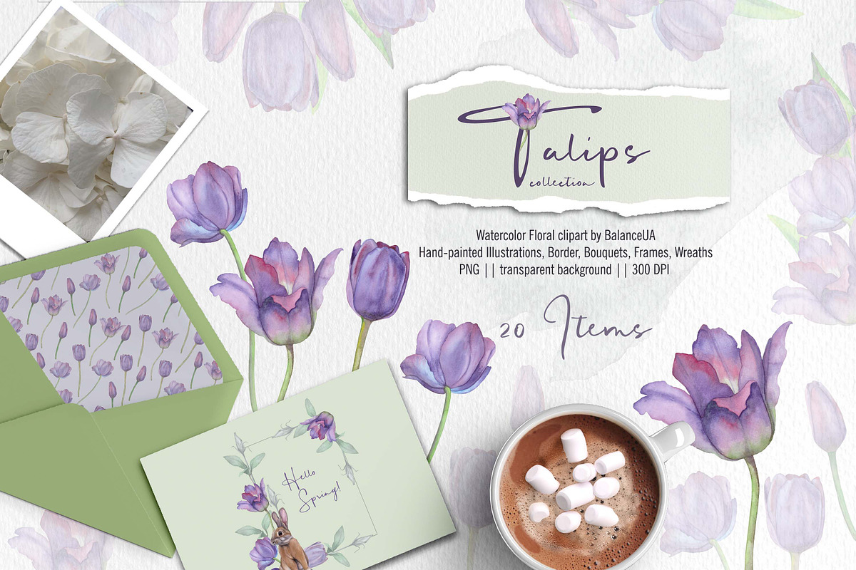 Tulip Watercolor Clipart, Tulip PNG, an Illustration by BalanceUA (Photo 1 of 5)