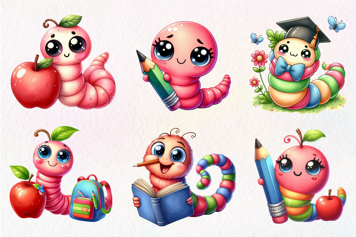 Kawaii School Worm Sublimation, an Illustration by CreationArt (Photo 4 of 5)