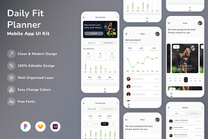 Daily Fit Planner Mobile App UI Kit, an UI Kit Template by Betush