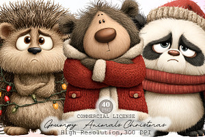 Whimsical Grumpy Animals Christmas P, an Illustration by Sublimation Artist