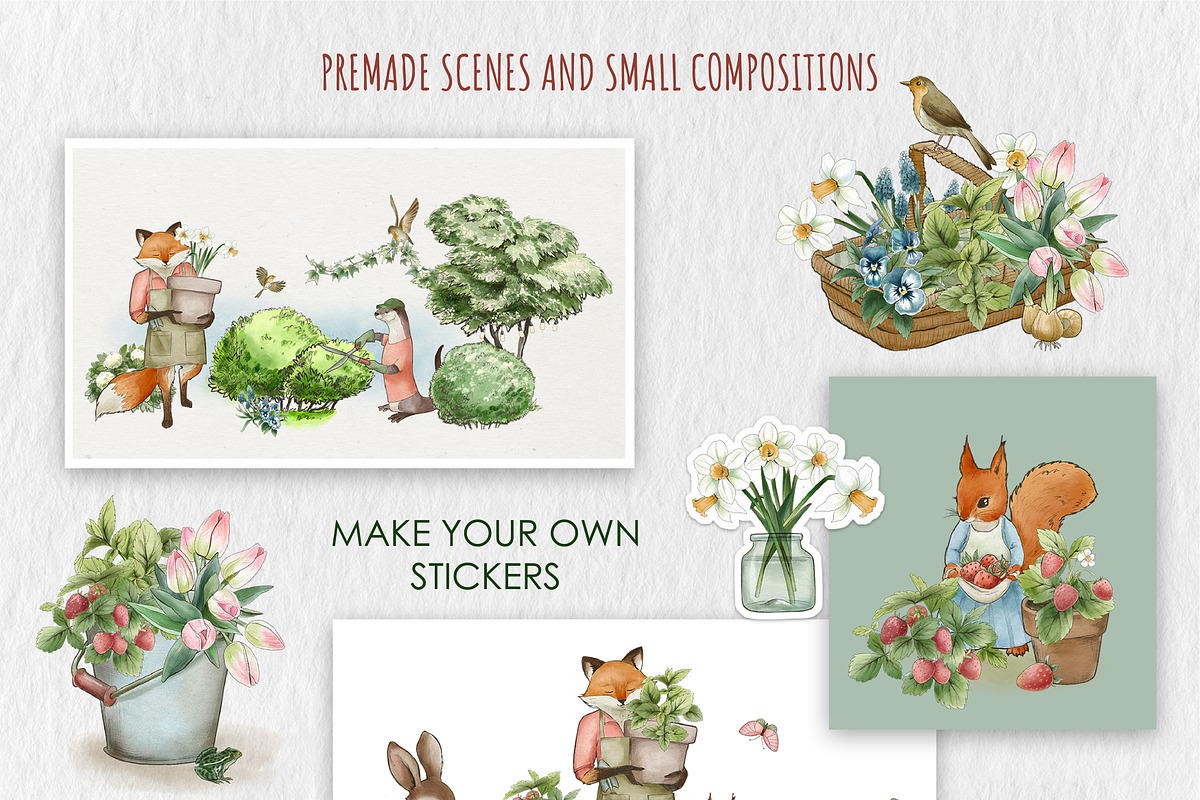 Vintage Watercolor Gardening Clipart, an Animal Illustration by JSolomatina (Photo 4 of 13)