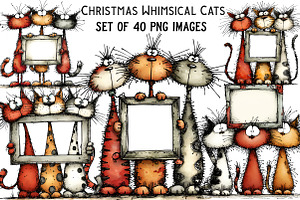 Christmas Whimsical Cats Clipart, an Illustration by Craft Nest
