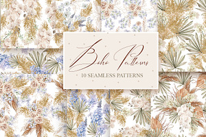 10 Watercolor Boho Seamless Patterns