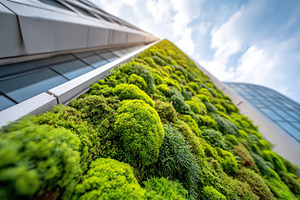 Vertical moss wall contributes to carbon absorption on a city building facade, a Nature Photo by AlyaAnd