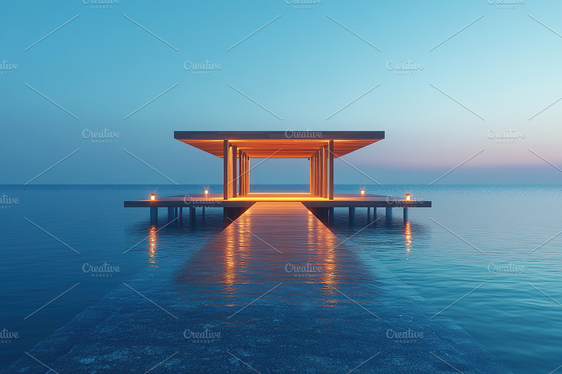 Modern wooden pier with sea and clean sky view, a Photo by AlyaAnd
