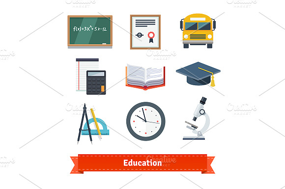 Education Flat Icon Set.