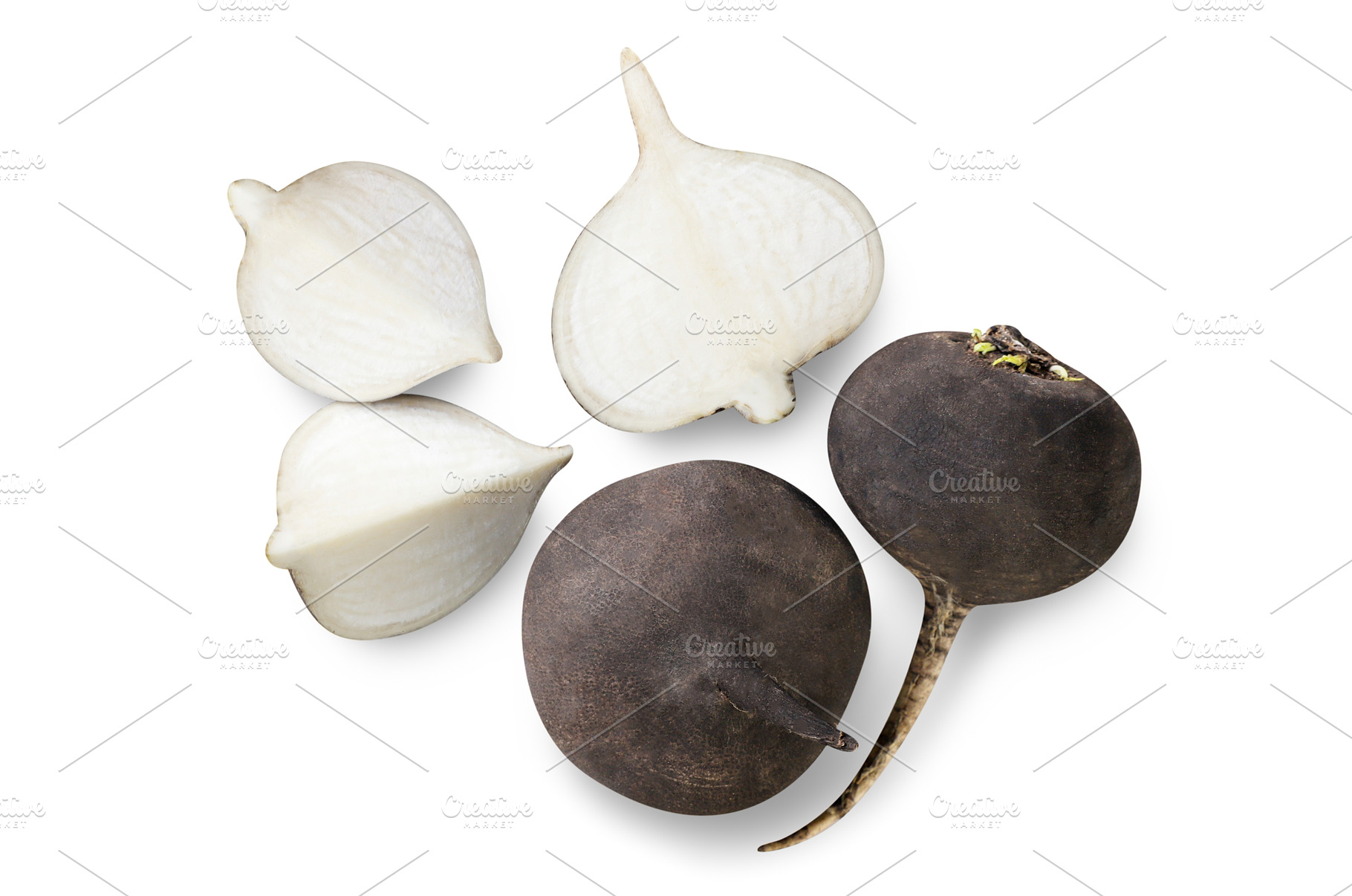 Black radish, half and pieces on a, a Food & Drink Photo by innakreativ