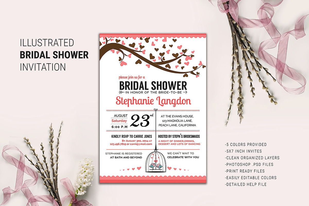 Illustrated Bridal Shower Invite, an Invitation Template by pallabip (Photo 1 of 7)