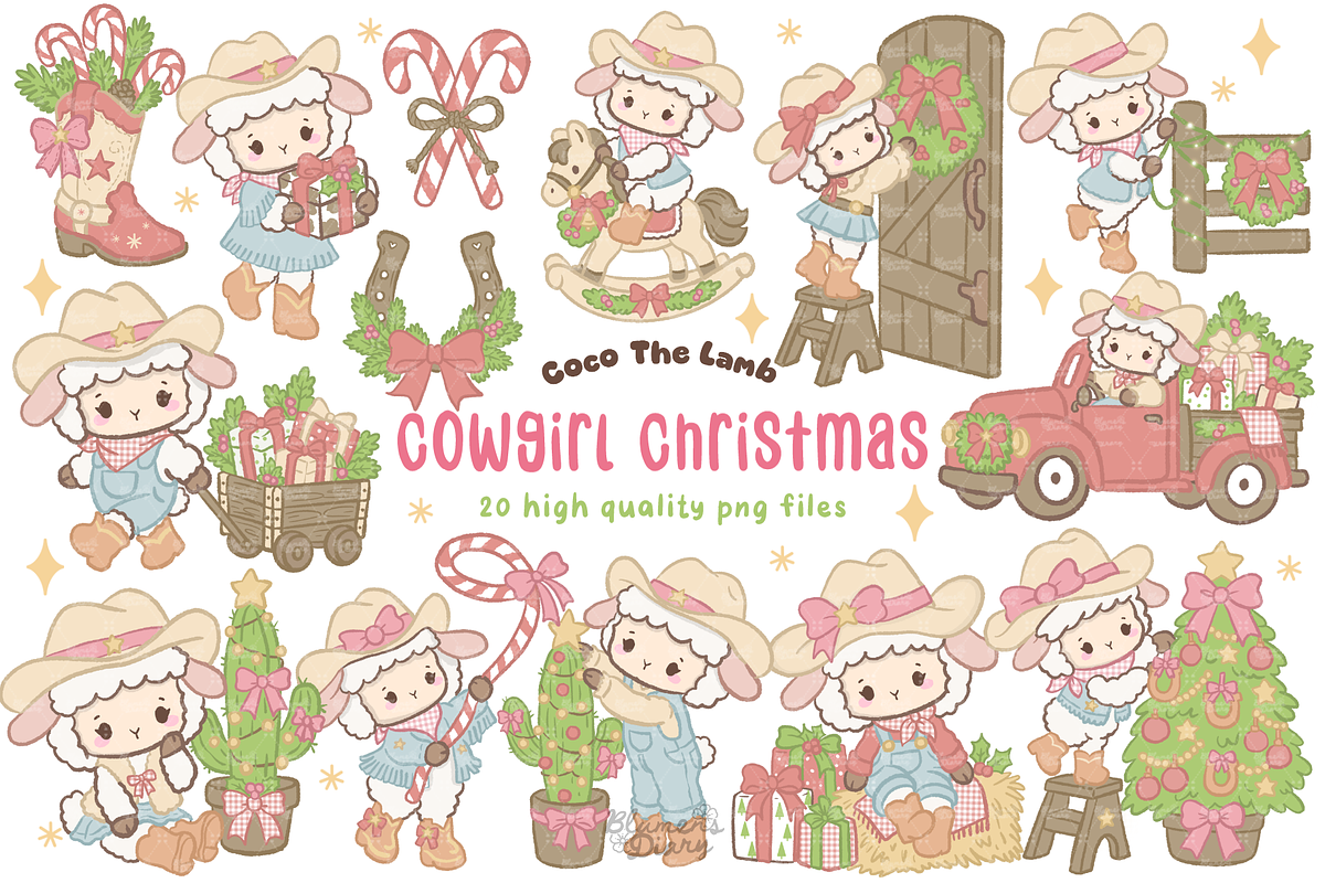 Cowgirl Christmas Lamb Clipart, an Animal Illustration by Blumensdiary (Photo 1 of 6)