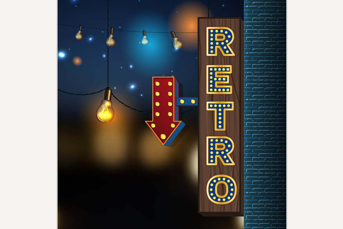 Retro Lights Banner, a Decorative Illustration by Anna's Shop