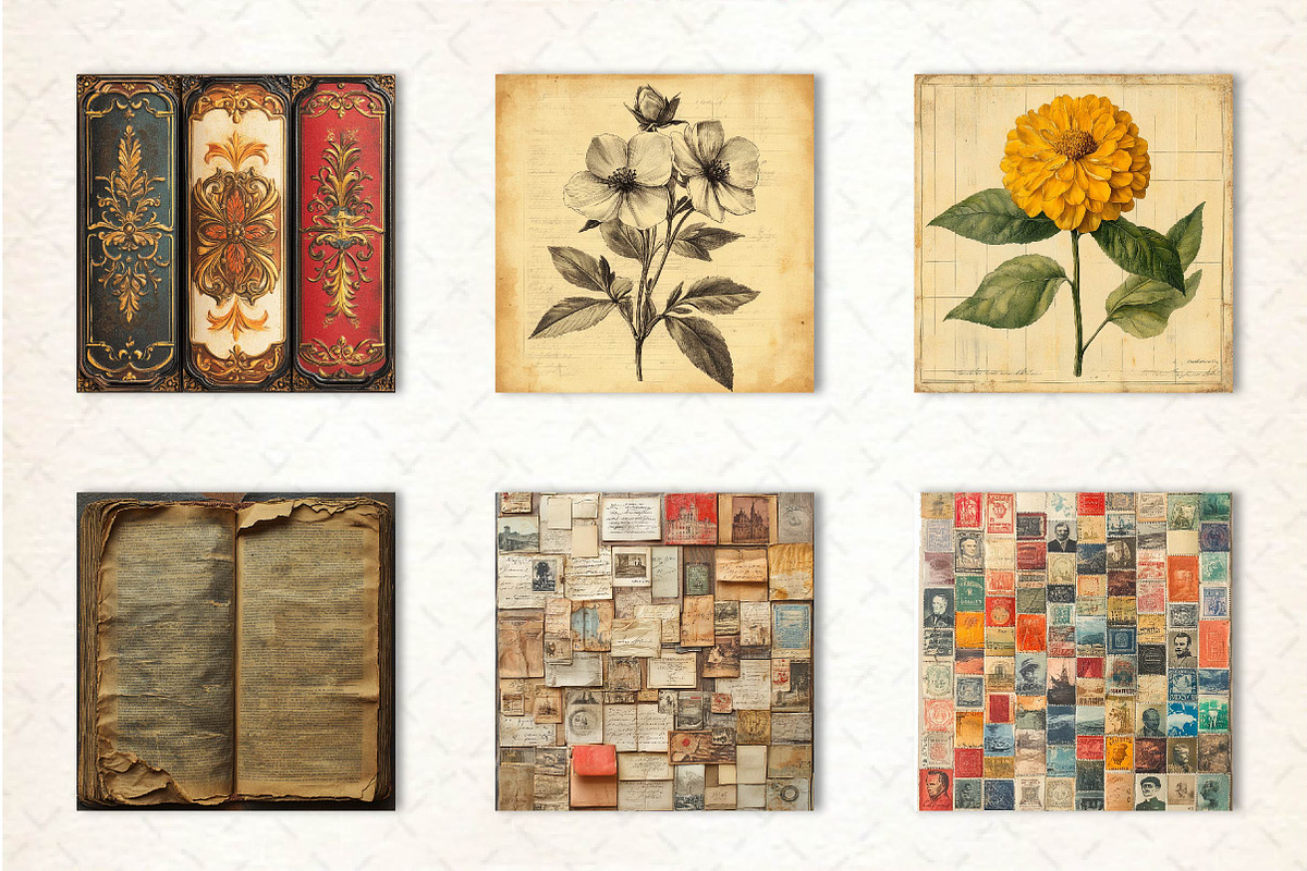 Vintage Ephemera digital paper, an Illustration by CreationArt (Photo 3 of 5)