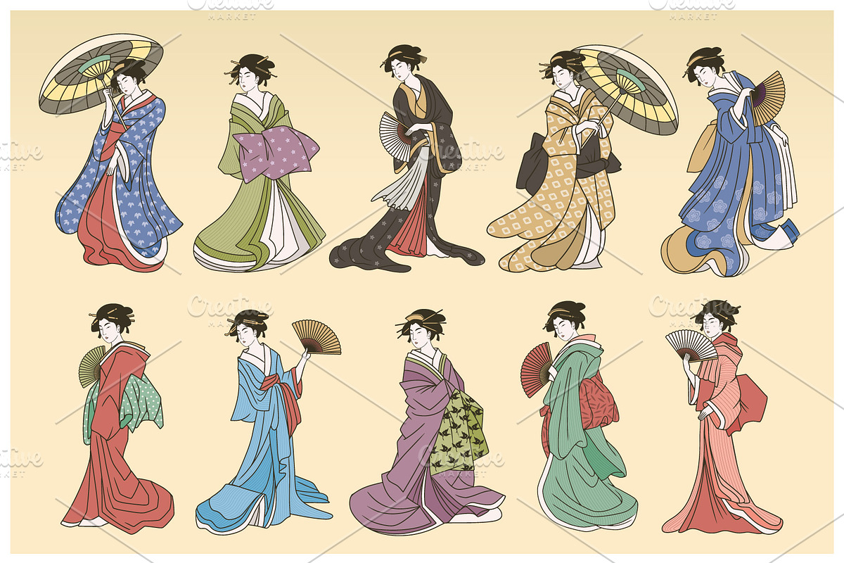 Traditional Japanese Women Vector, a Decorative Illustration by Andres M Rodriguez (Photo 2 of 3)