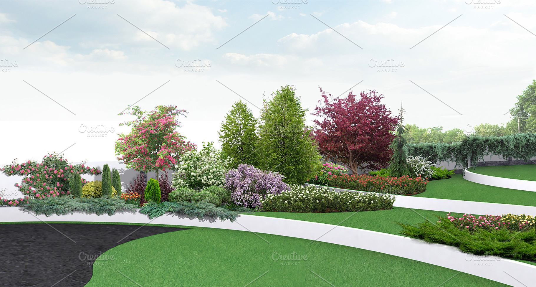 Scenery style estate landscaping containing landscape, design, and landscaping, an Architecture Photo by ThreeDiCube