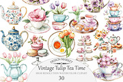 Watercolor Vintage Tulip Tea Time Cl, an Illustration by Design Market (Thumbnail 1 of 4)