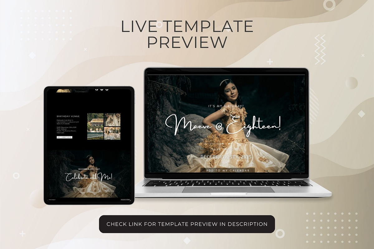 Debutant Birthday Canva Landing Page, a Landing Page Template by Kromatic Design Studio (Photo 7 of 20)