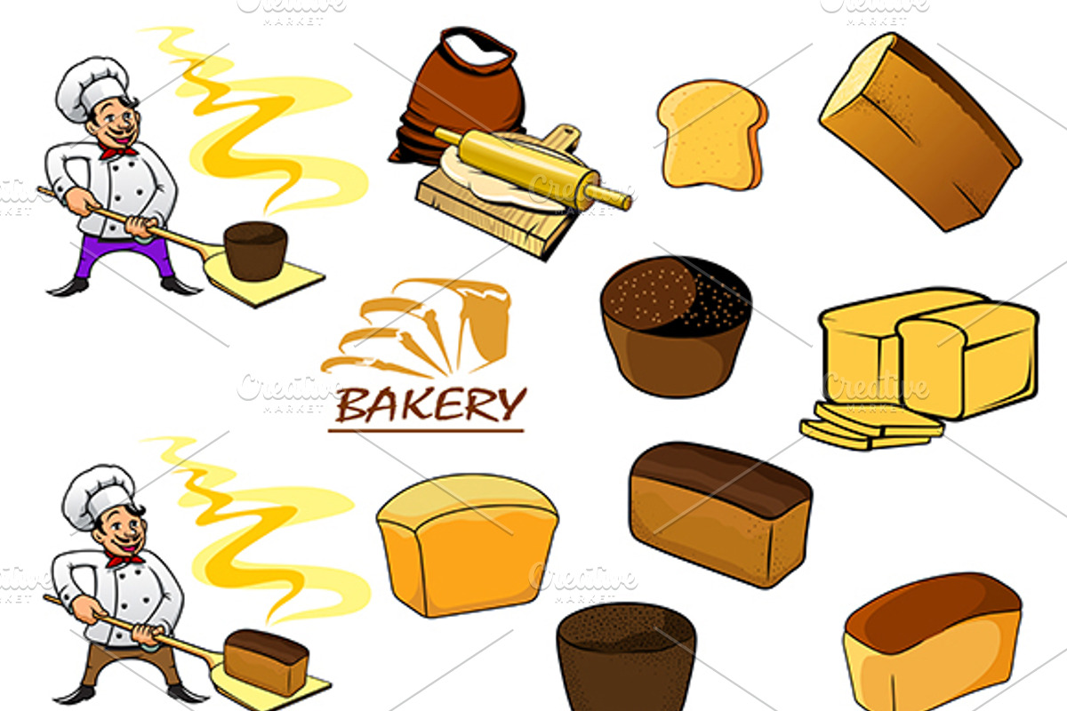 Bakery icons in cartoon style, a Solid Icon by Vector Tradition (Photo 1 of 3)