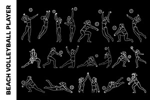 Beach Volleyball Player Line Art Set, an Object Graphic by nandinigraphics