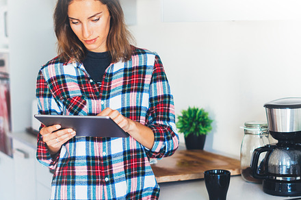 Hipster girl using tablet technology containing tablet, home, and relax