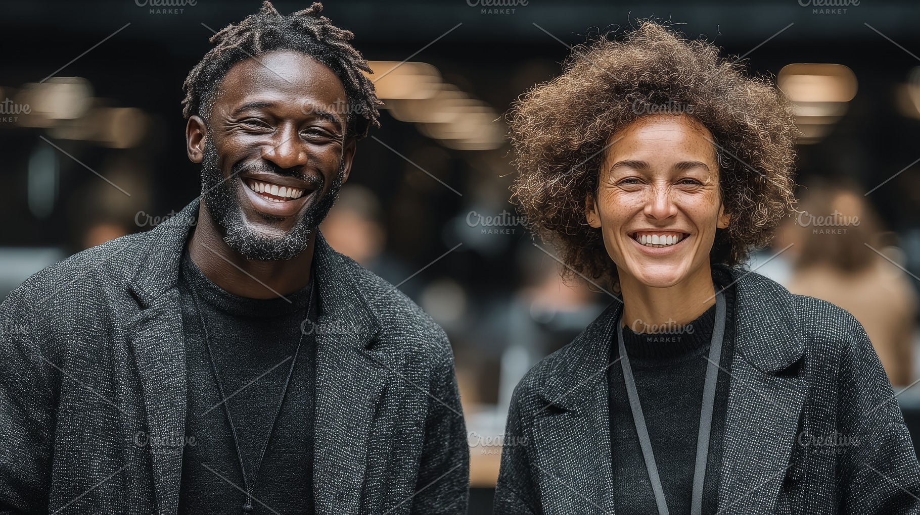 Two cheerful african american colleagues in a professional setting with bright, a Photo by AS photostudio