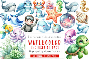Undersea watercolor clipart, an Illustration by CreationArt