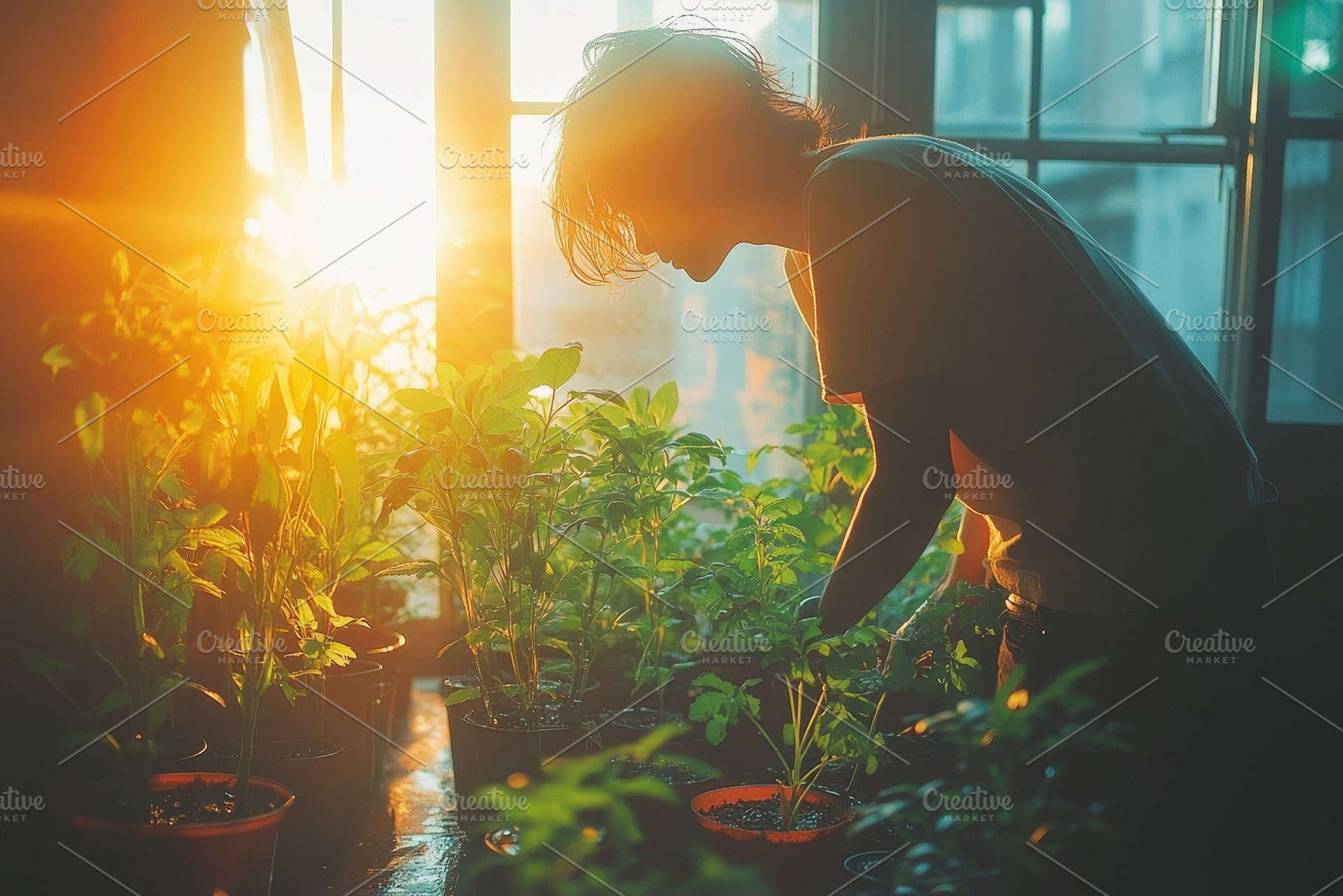 Gardener tending to plants indoors d, a Photo by Tanuart