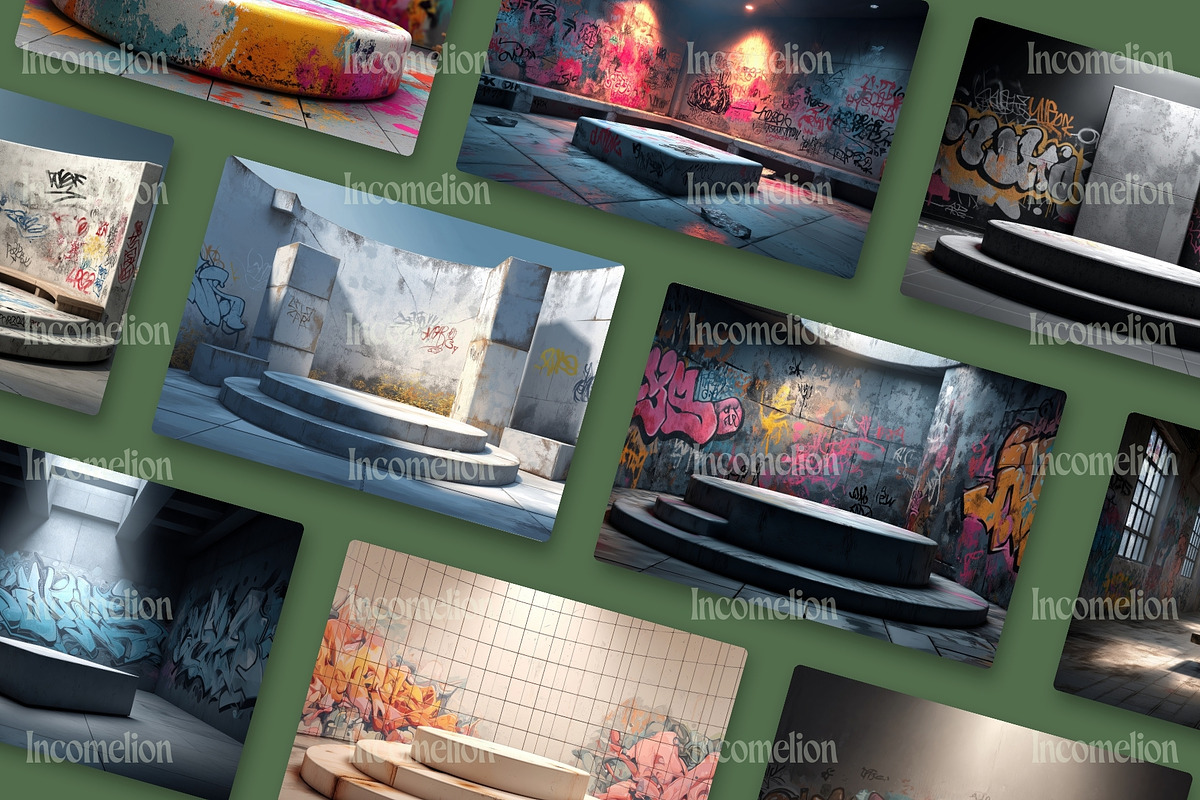 40 Graffiti Podium Mockups, a Background Graphic by Incomelion (Photo 3 of 9)