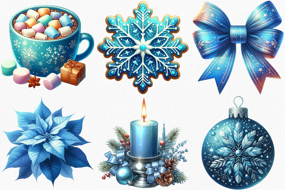Watercolor Blue Christmas Clipart, an Illustration by Canvas Craft (Photo 3 of 7)