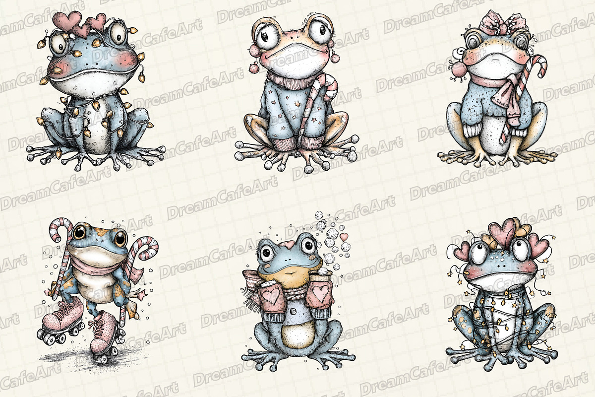 Coquette Christmas Frog Clipart, an Illustration by DreamCafeArt (Photo 6 of 7)