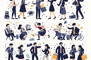 Illustration of business team in various work scenarios and interactions, a Photo by AS photostudio