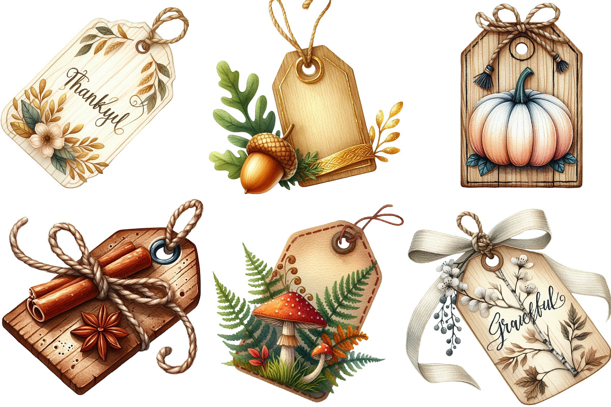 Vintage Wooden Autumn Tags Clipart, an Illustration by Designking (Photo 3 of 4)