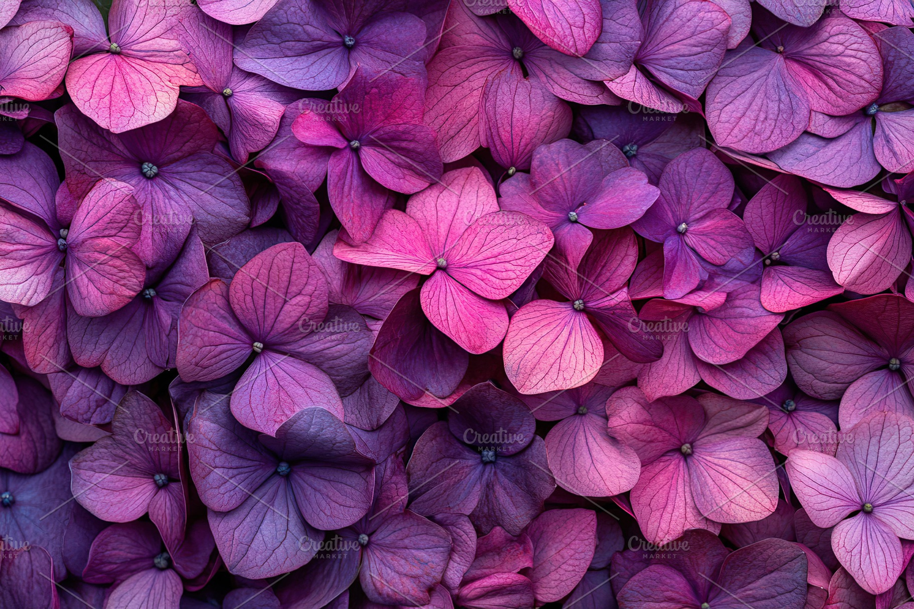 Vibrant hydrangea macrophylla blossoms in varying shades of purple and pink in, a Nature Photo by AlyaAnd