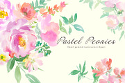 pastel peonies watercolor clipart, a Decorative Illustration by Sawango Designs (Thumbnail 2 of 6)