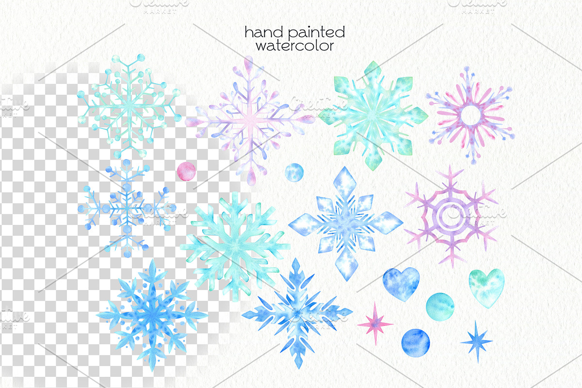 Watercolor Snowflakes, an Illustration by OllyKo Art (Photo 2 of 9)