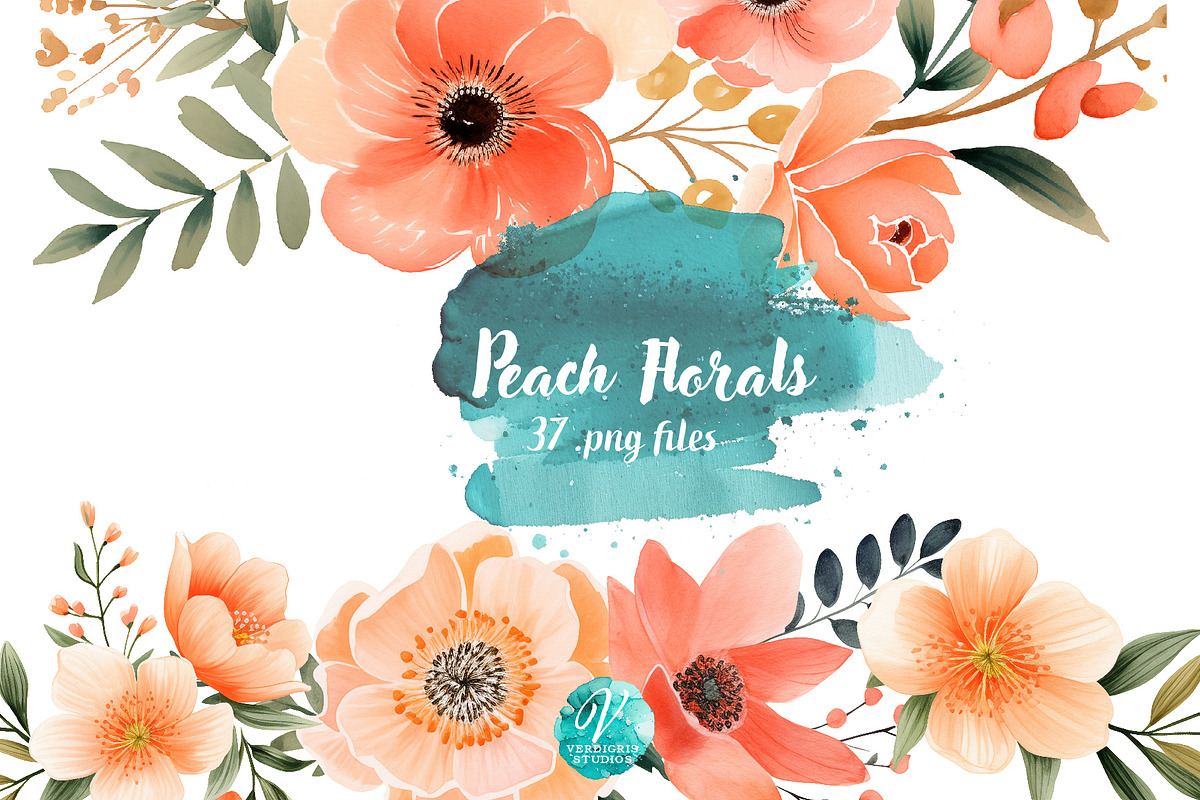 Peach Watercolor Florals, a Decorative Illustration by Verdigris Studios (Photo 1 of 4)