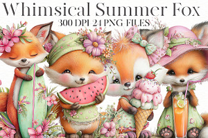 Whimsical Summer Fox Clipart, an Illustration by Designworld