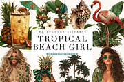 Watercolor Tropical Beach Girl, a Person Illustration by BusyDaydesign (Thumbnail 1 of 9)