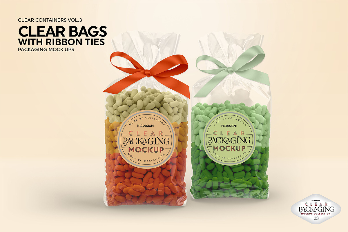 Clear Candy Bags with Ribbon Mockup, a Cups & Container Mockup by INCDesign (Photo 8 of 10)