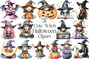 Cute Halloween Witch Clipart, an Illustration by DreamPrint404 (Thumbnail 1 of 5)