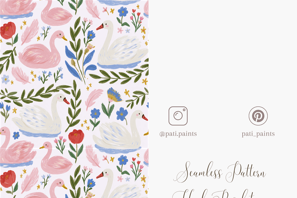 Swan and Floral Seamless Pattern, a Pattern Graphic by Pati Charm Studio (Photo 5 of 6)