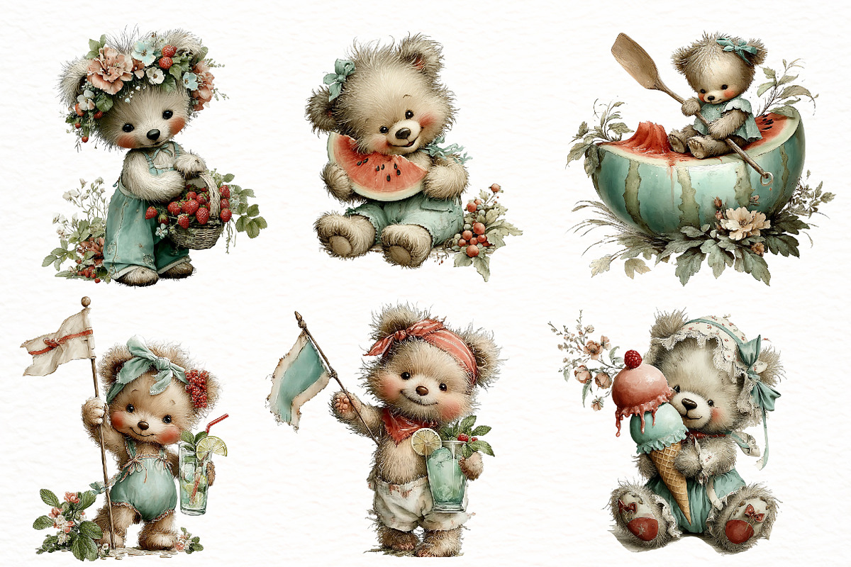 Whimsical Summer Teddy Bear Clipart, an Illustration by Designworld (Photo 2 of 8)