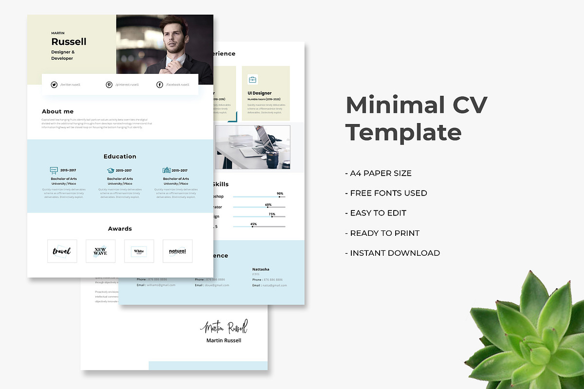Minimal CV Template, a Resume Template by VictorThemes
